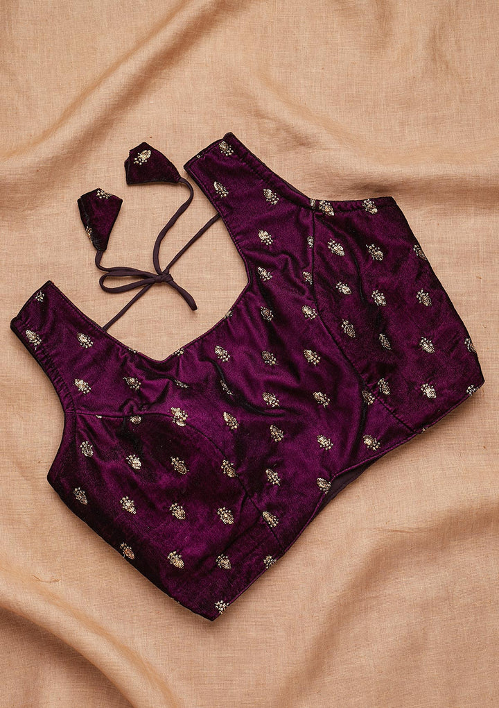 Wine Zariwork Raw Silk Blouse-Koskii