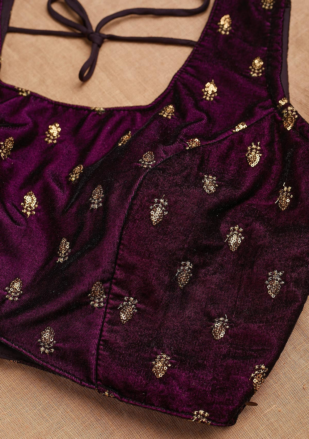 Wine Zariwork Raw Silk Blouse-Koskii