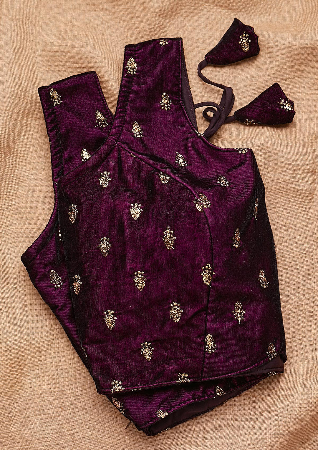 Wine Zariwork Raw Silk Blouse-Koskii