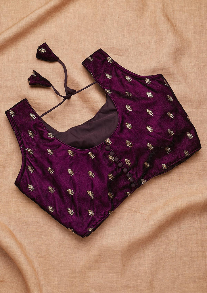 Wine Zariwork Raw Silk Blouse-Koskii