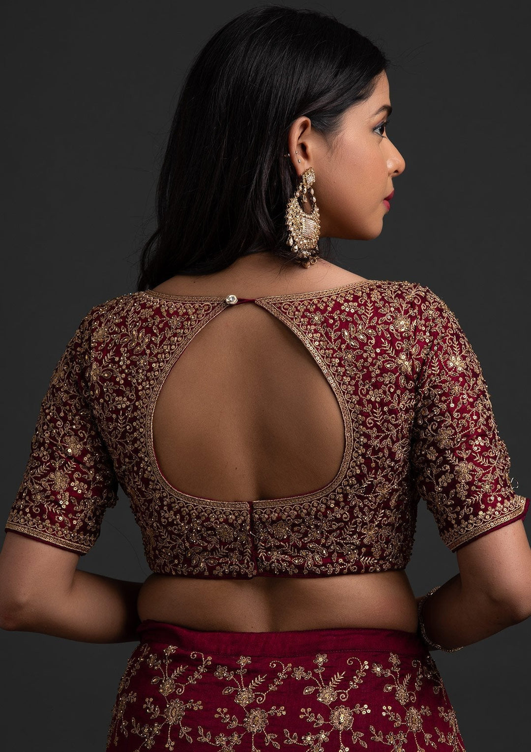 Wine Zariwork Raw Silk Designer Lehenga - koskii