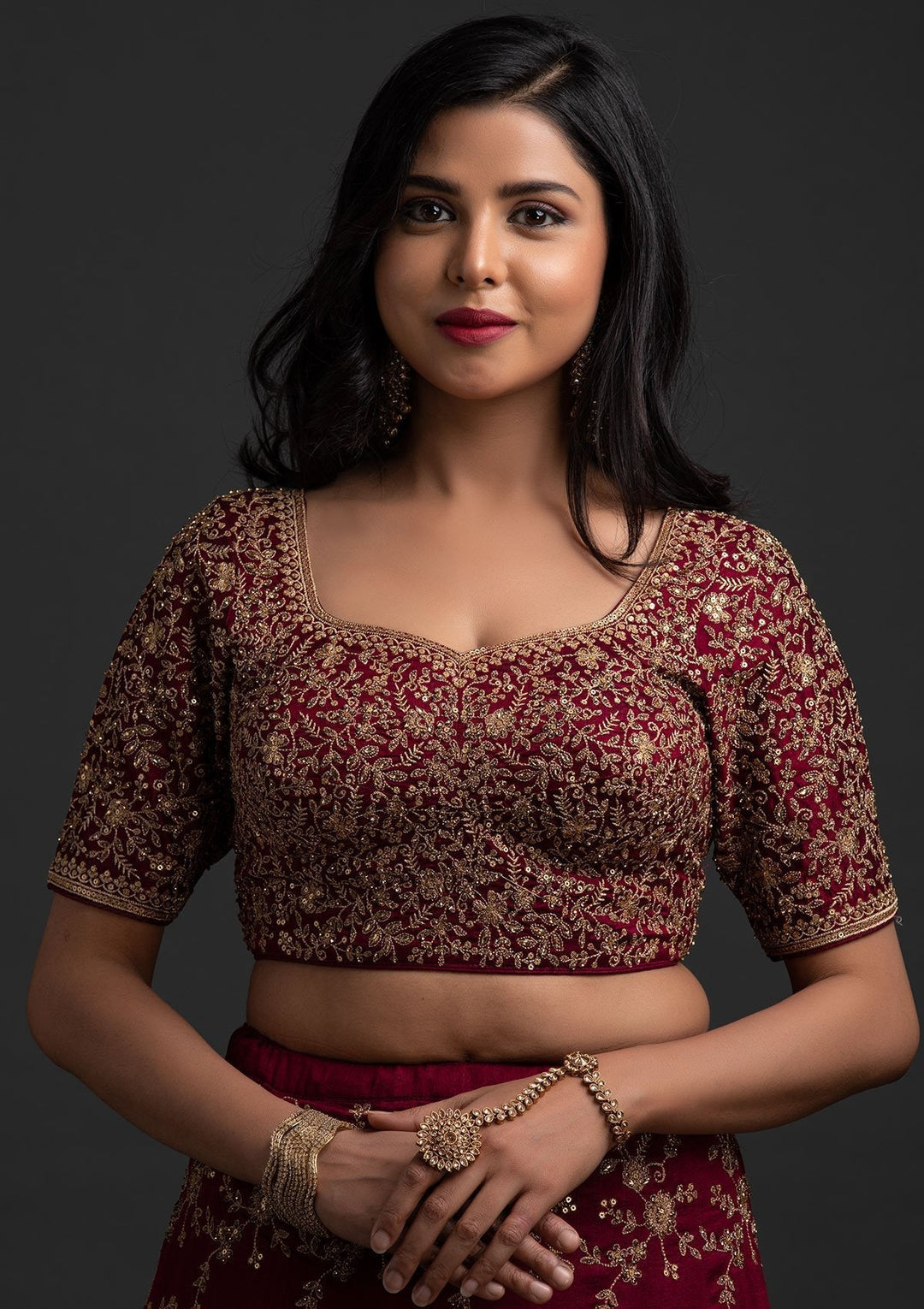 Wine Zariwork Raw Silk Designer Lehenga - koskii