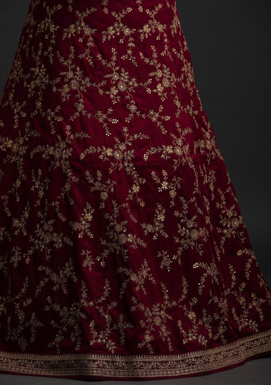 Wine Zariwork Raw Silk Designer Lehenga - koskii