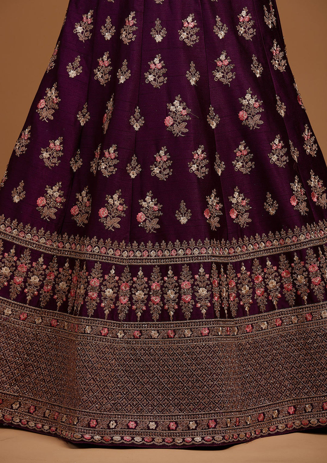 Wine Zariwork Raw Silk Designer Lehenga-Koskii