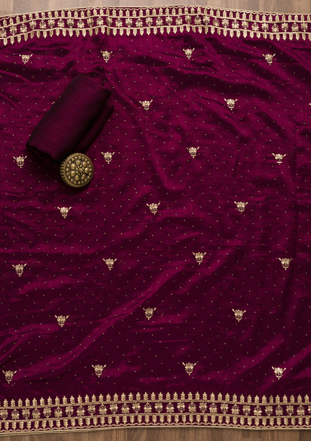 Wine Zariwork Raw Silk Unstitched Salwar Suit-Koskii