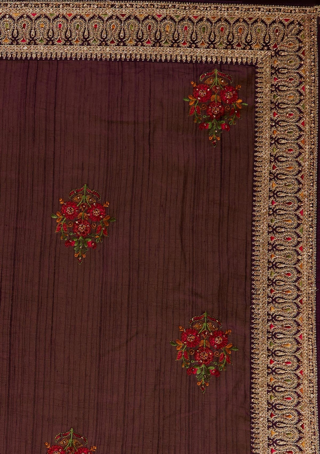 Wine Zariwork Raw Silk Designer Saree - koskii