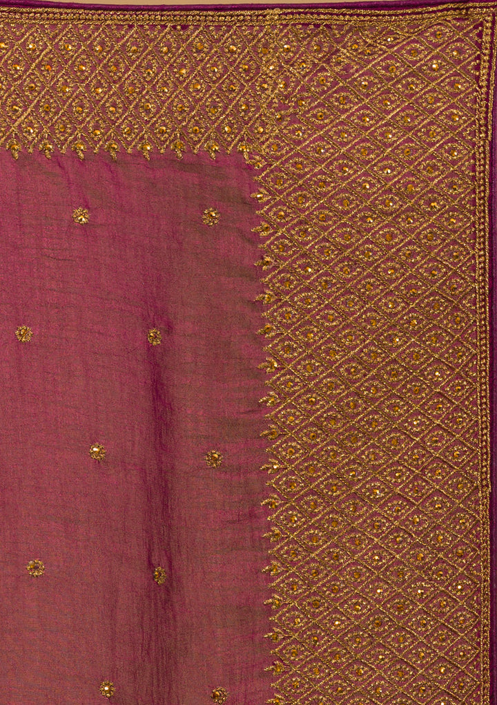 Wine Zariwork Semi Crepe Designer Saree-Koskii