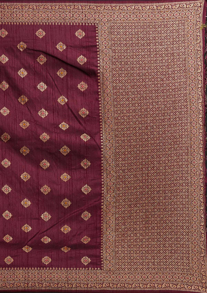 Wine Zariwork Raw Silk Designer Saree - koskii