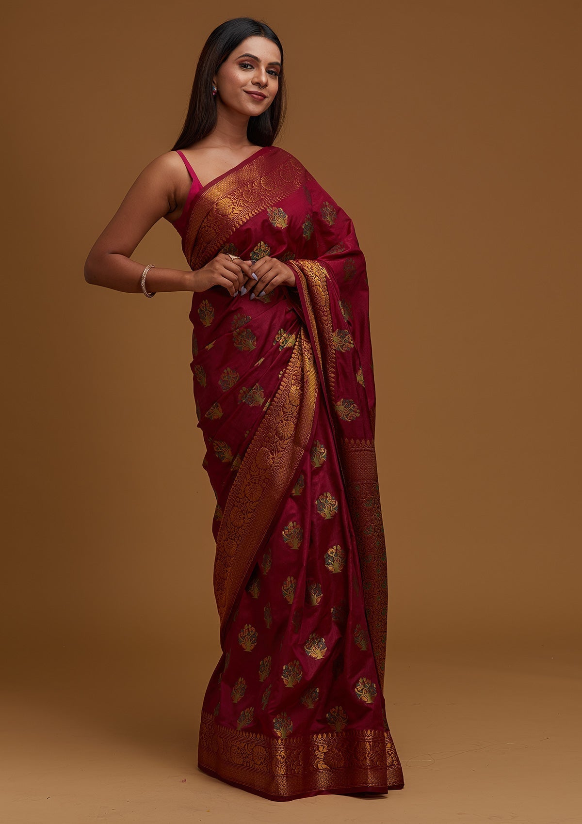 Wine Zariwork Raw Silk Designer Saree - Koskii