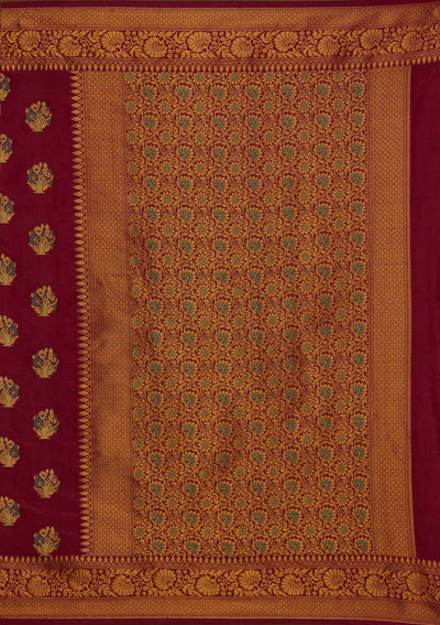 Wine Zariwork Raw Silk Designer Saree - Koskii