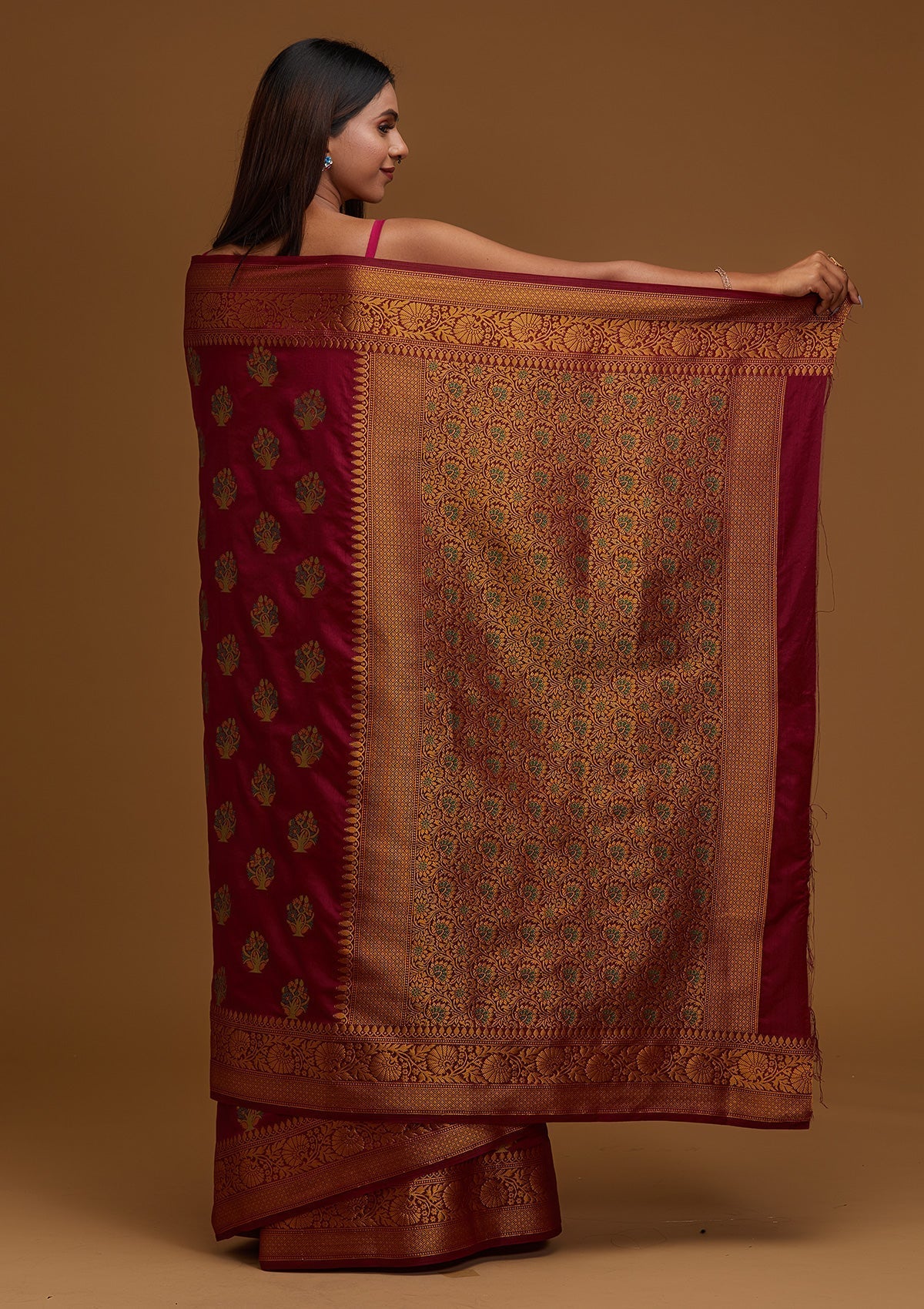 Wine Zariwork Raw Silk Designer Saree - Koskii