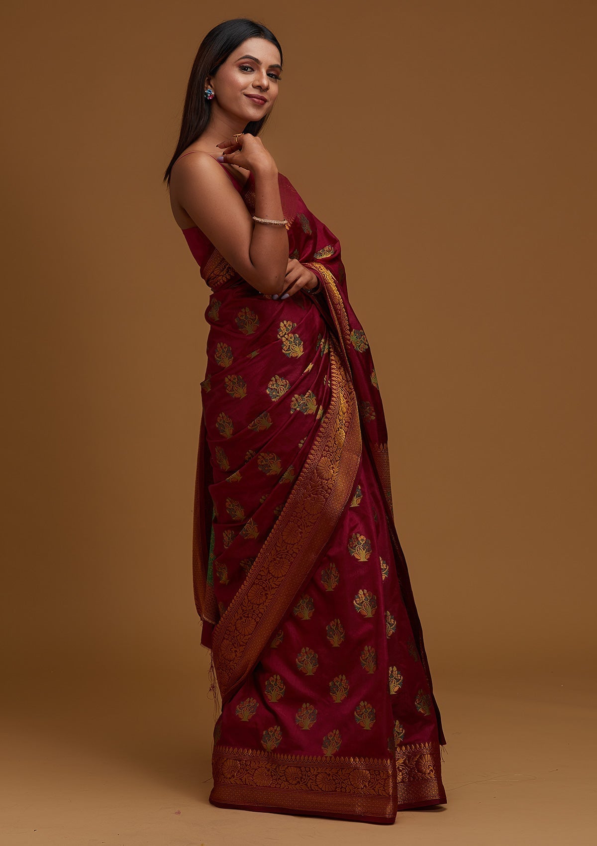 Wine Zariwork Raw Silk Designer Saree - Koskii