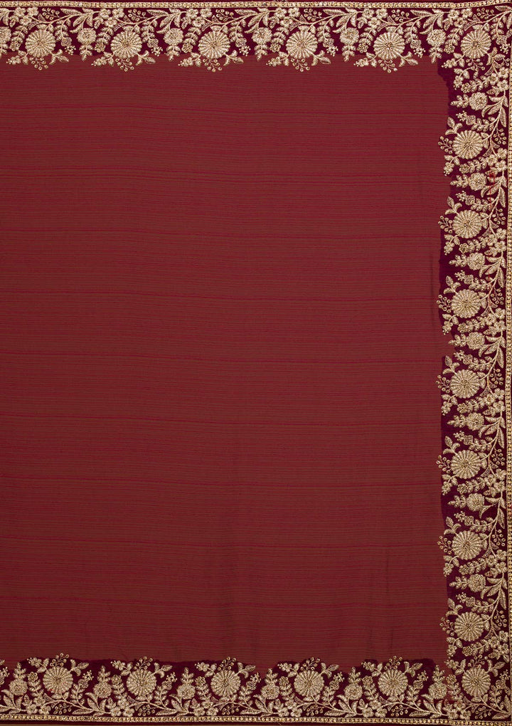 Wine Zariwork Raw Silk Saree-Koskii