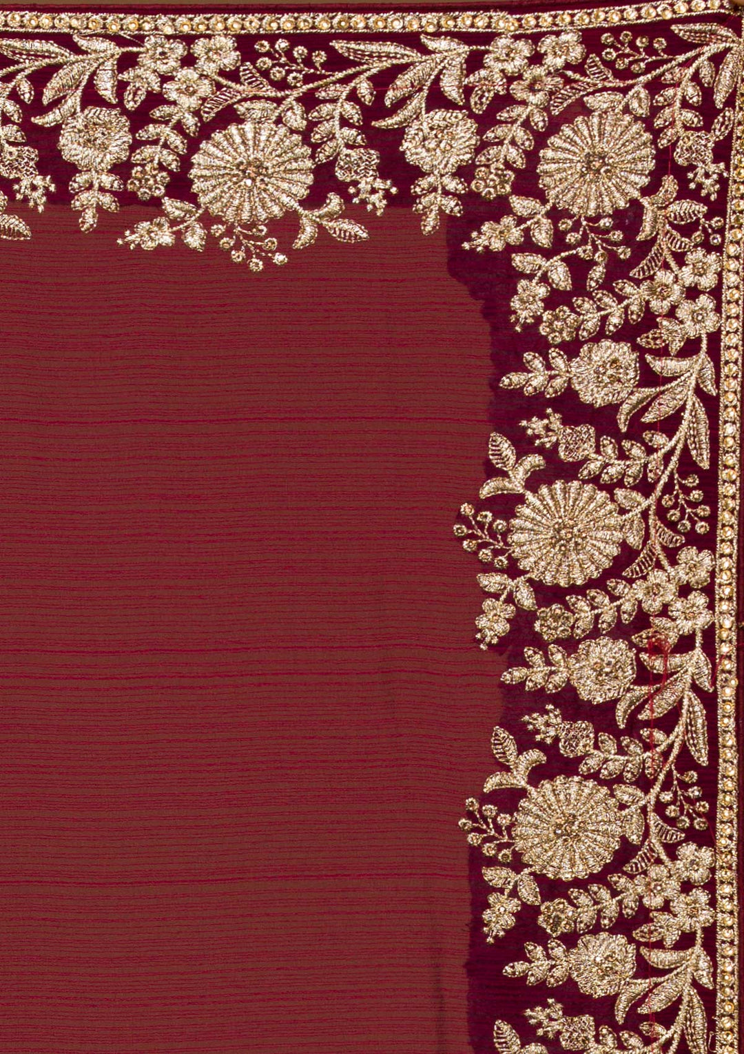 Wine Zariwork Raw Silk Saree-Koskii
