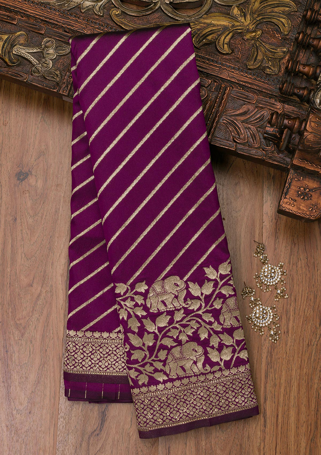 Wine Zariwork Raw Silk Saree-Koskii