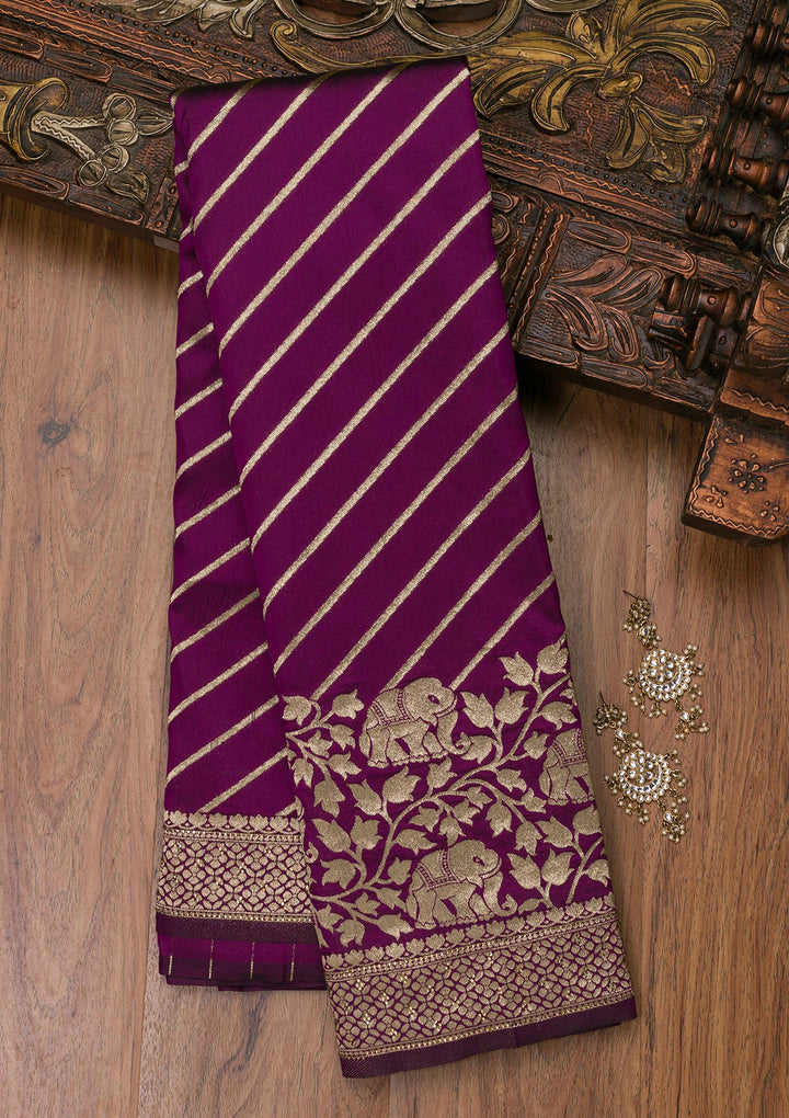 Wine Zariwork Raw Silk Saree-Koskii