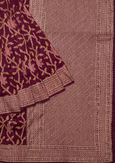 Wine Zariwork Raw Silk Saree-Koskii