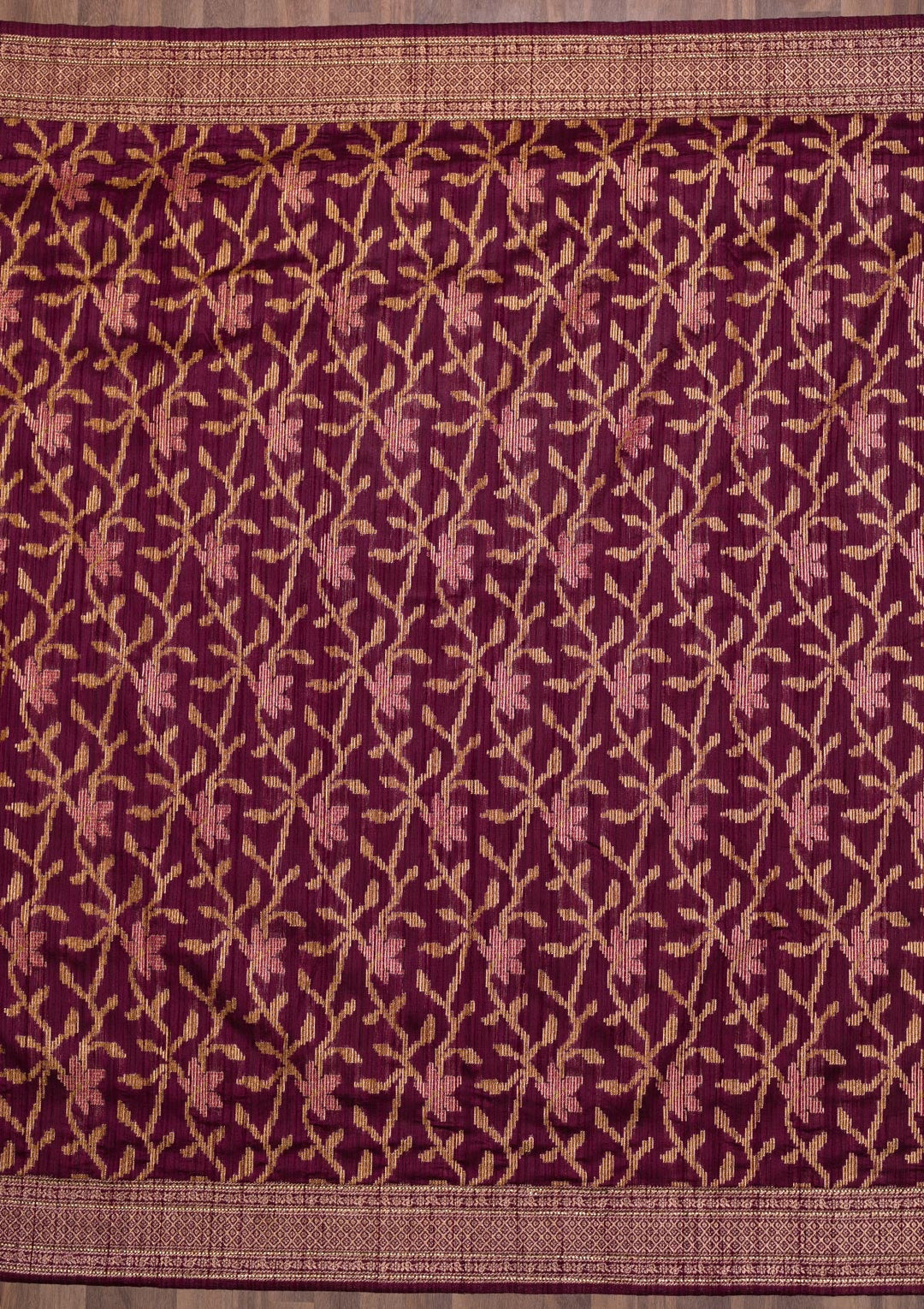 Wine Zariwork Raw Silk Saree-Koskii