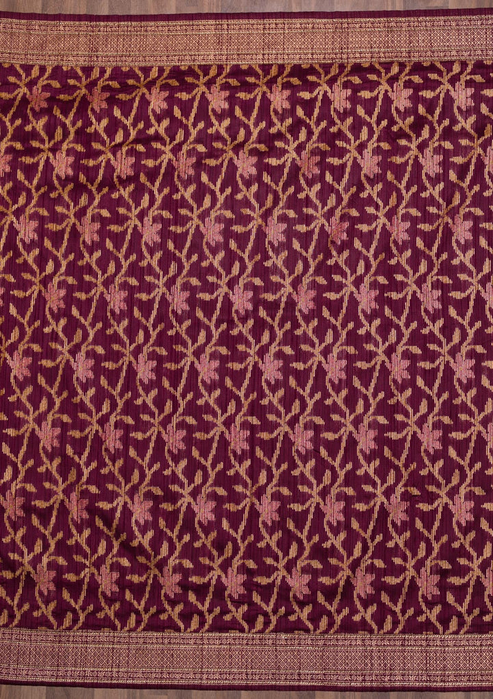 Wine Zariwork Raw Silk Saree-Koskii