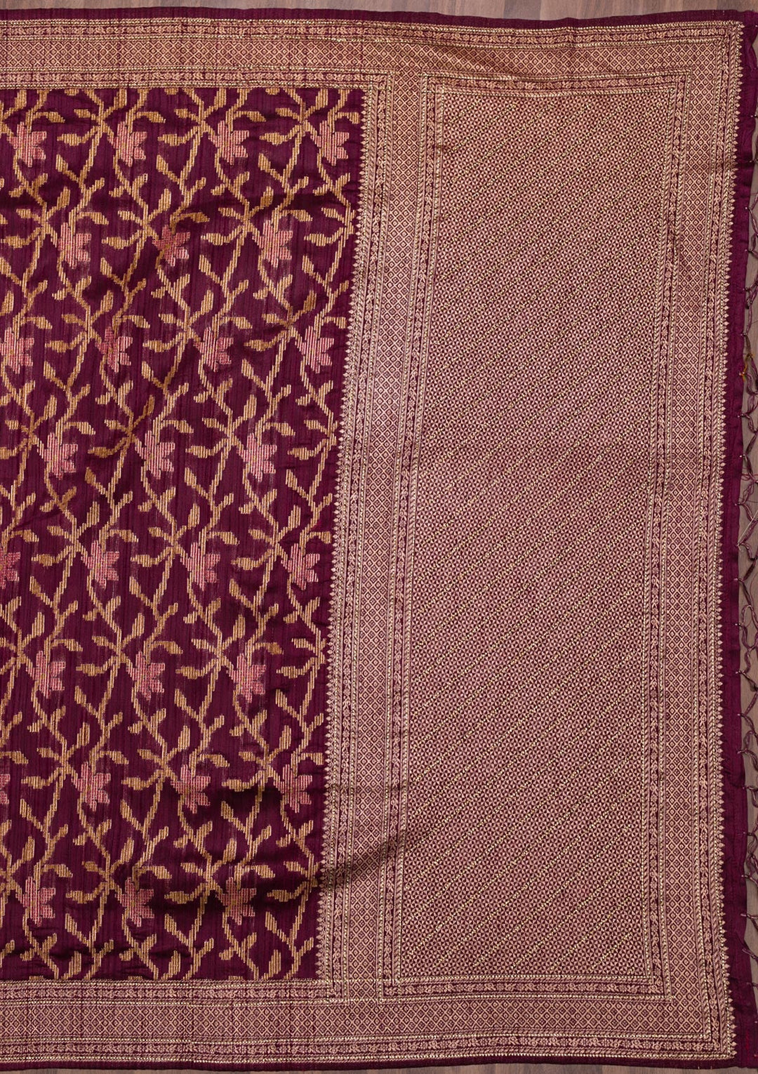 Wine Zariwork Raw Silk Saree-Koskii