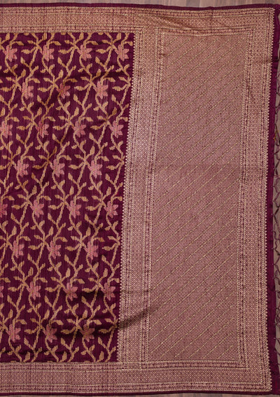 Wine Zariwork Raw Silk Saree-Koskii