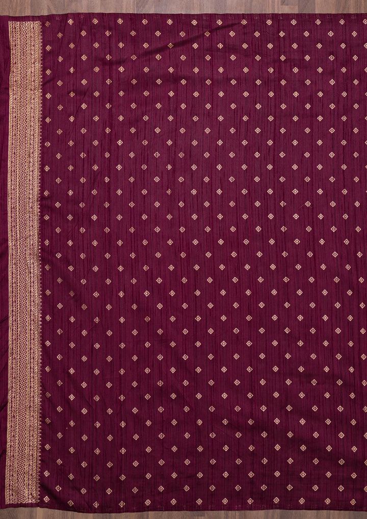 Wine Zariwork Raw Silk Saree-Koskii