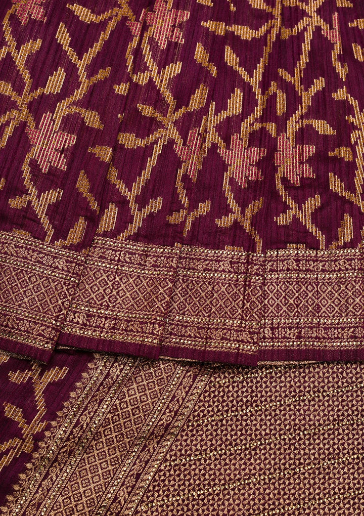 Wine Zariwork Raw Silk Saree-Koskii