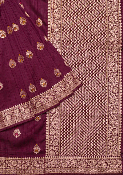 Wine Zariwork Raw Silk Saree-Koskii