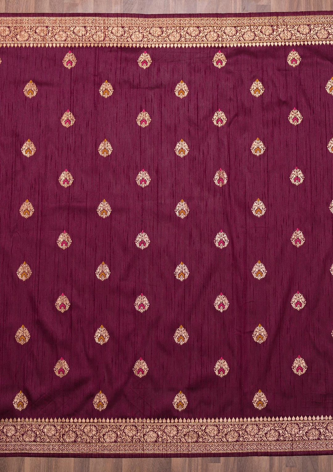 Wine Zariwork Raw Silk Saree-Koskii