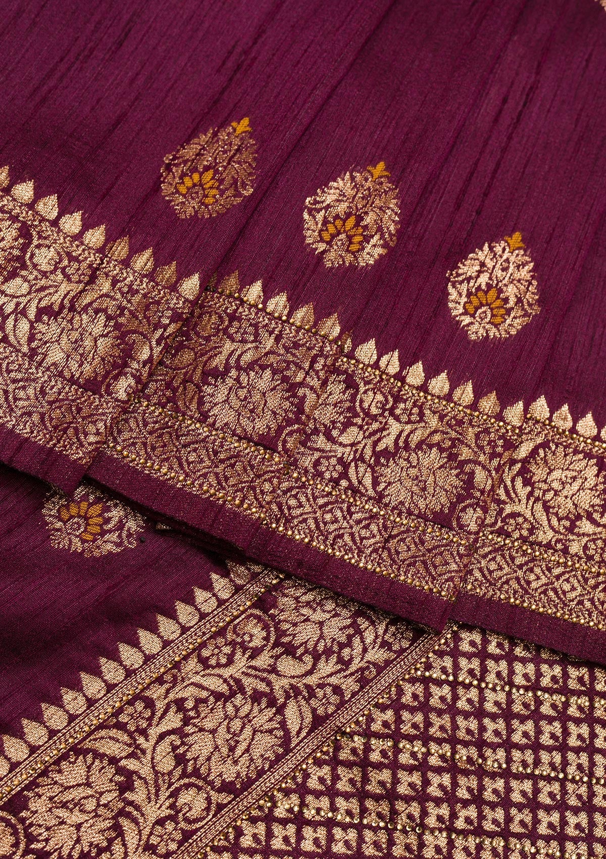 Wine Zariwork Raw Silk Saree-Koskii