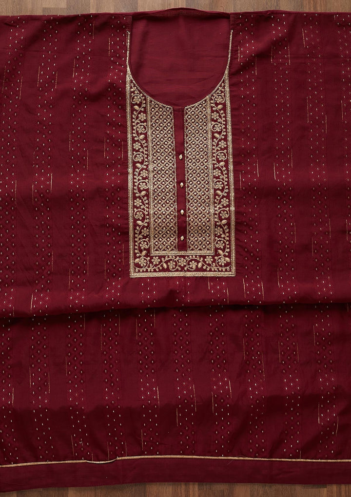 Wine Zariwork Semi Crepe Designer Semi-Stitched Salwar Suit - Koskii