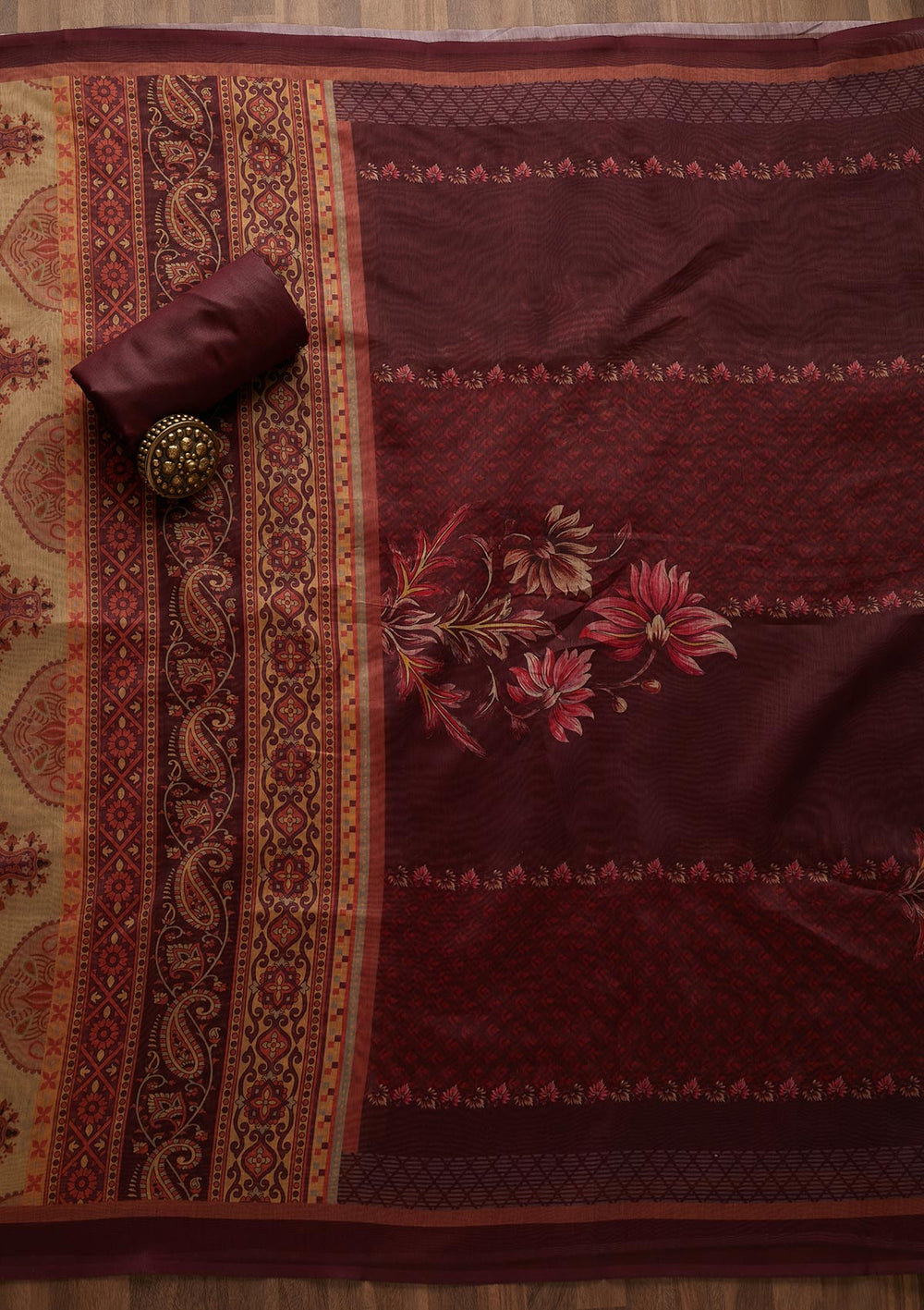 Wine Zariwork Semi Crepe Semi-Stitched Salwar Suit-Koskii