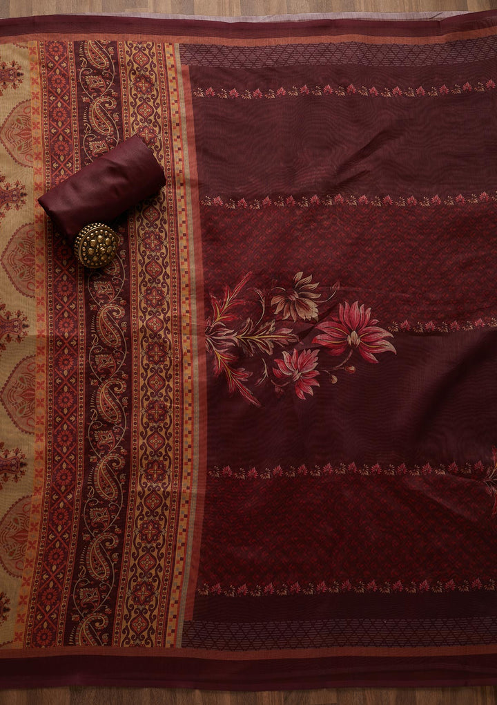 Wine Zariwork Semi Crepe Semi-Stitched Salwar Suit-Koskii