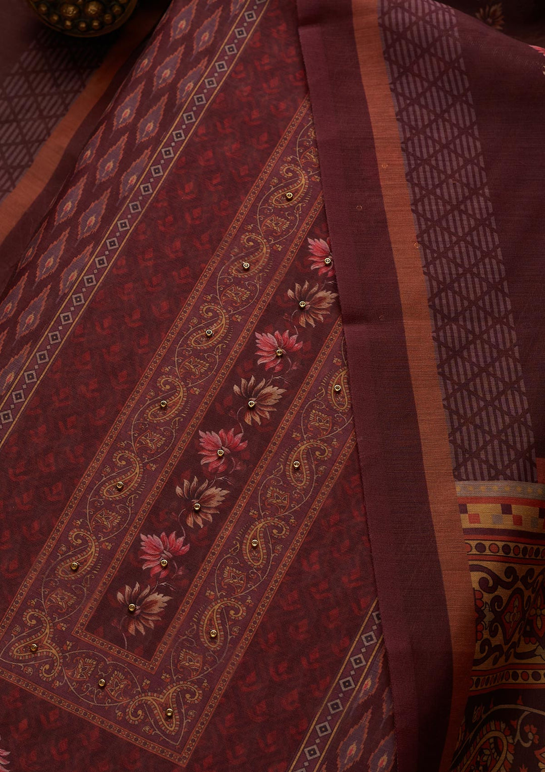 Wine Zariwork Semi Crepe Semi-Stitched Salwar Suit-Koskii