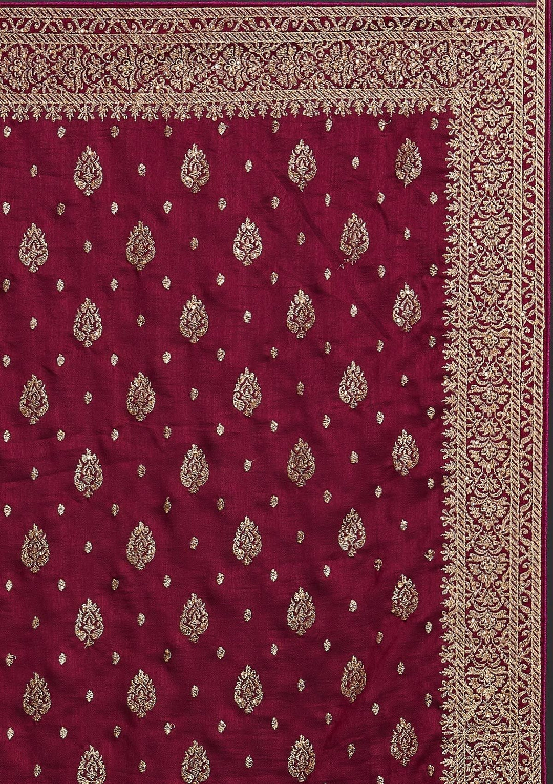 Wine Zariwork Semi Crepe Designer Saree - koskii