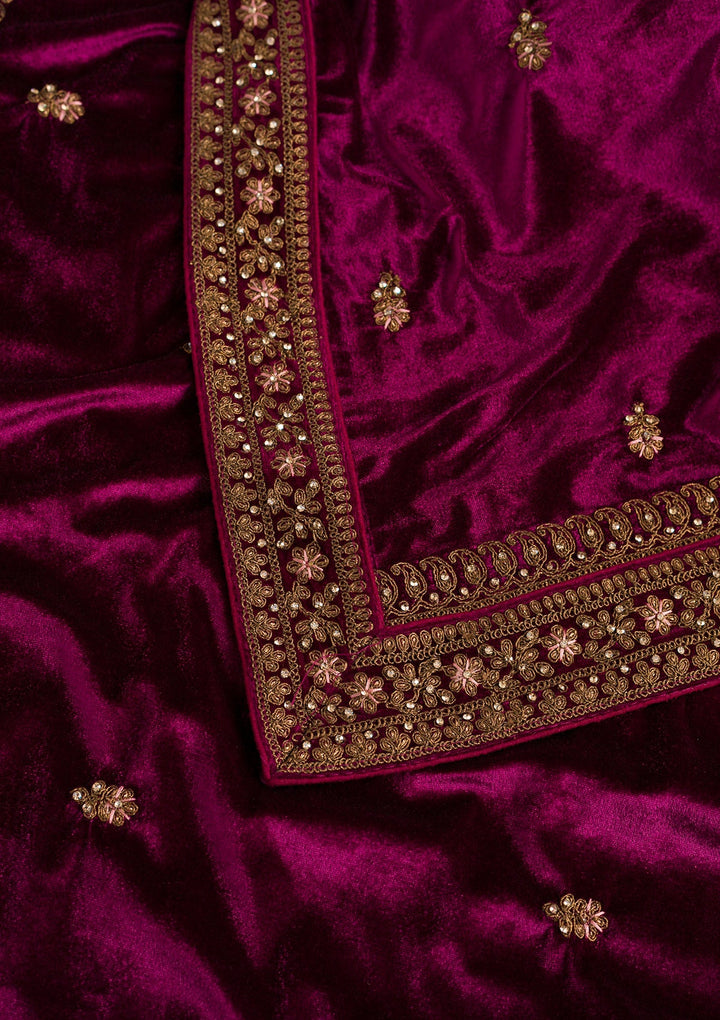 Wine Zariwork Velvet Dupatta-Koskii