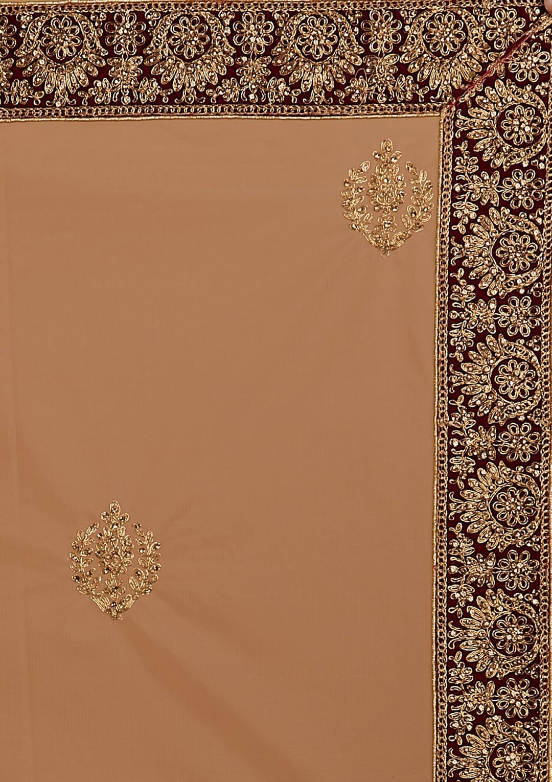 Wine Zariwork Velvet Designer Semi-Stitched Lehenga - koskii