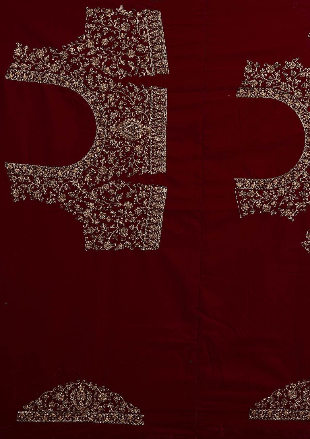Wine Zariwork Velvet Designer Semi-Stitched Lehenga - koskii