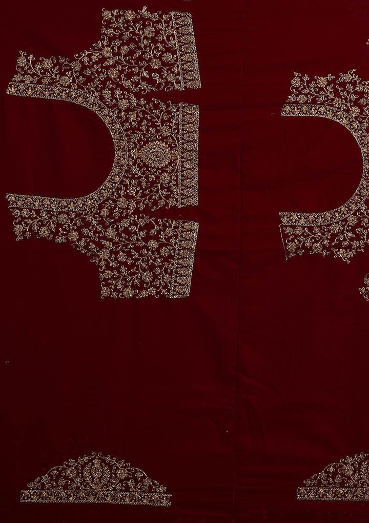 Wine Zariwork Velvet Designer Semi-Stitched Lehenga - koskii