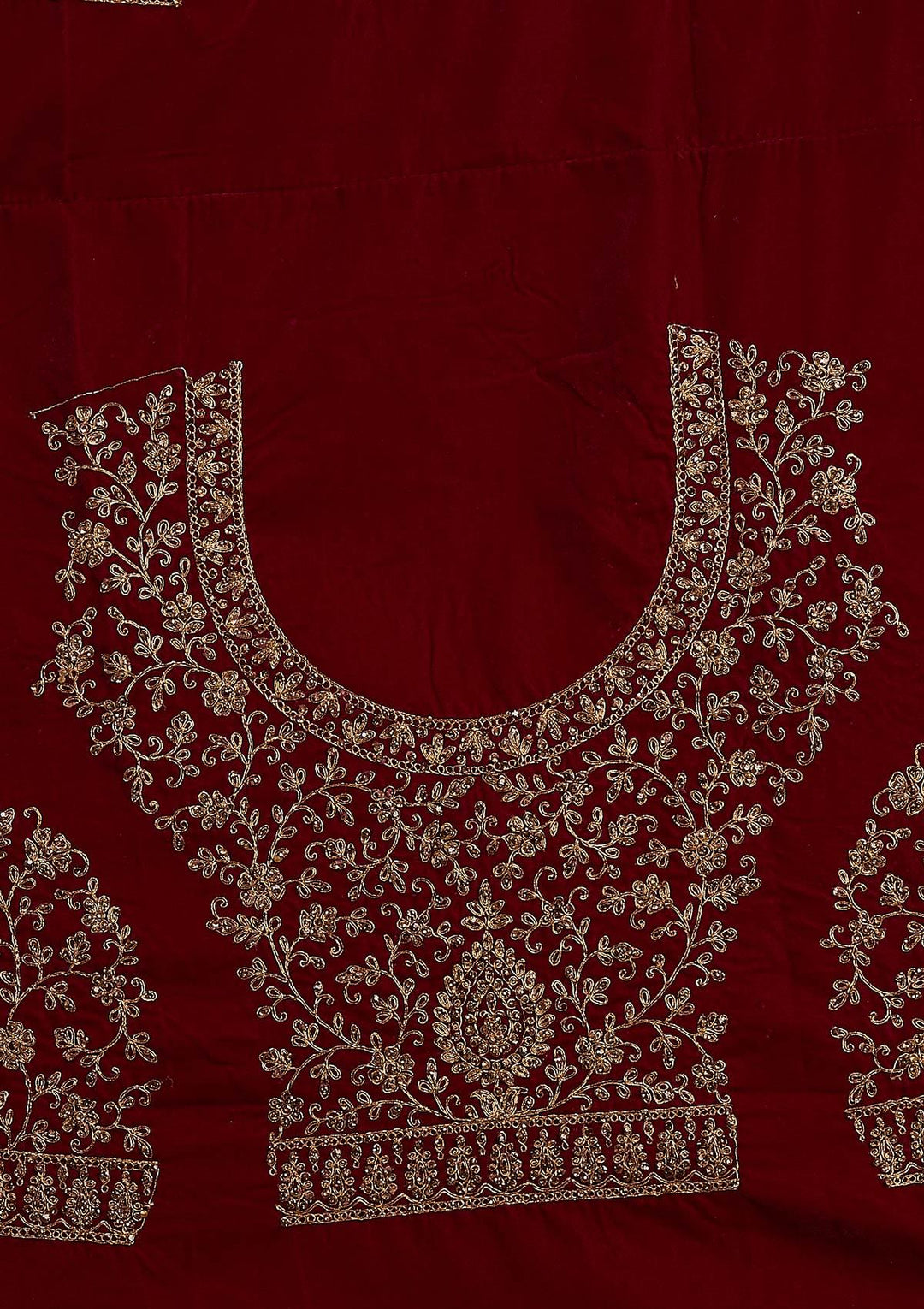Wine Zariwork Velvet Designer Semi-Stitched Lehenga - koskii