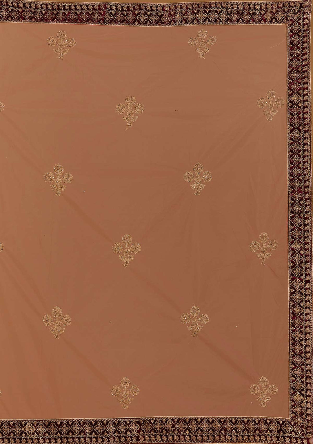 Wine Zariwork Velvet Designer Semi-Stitched Lehenga - Koskii