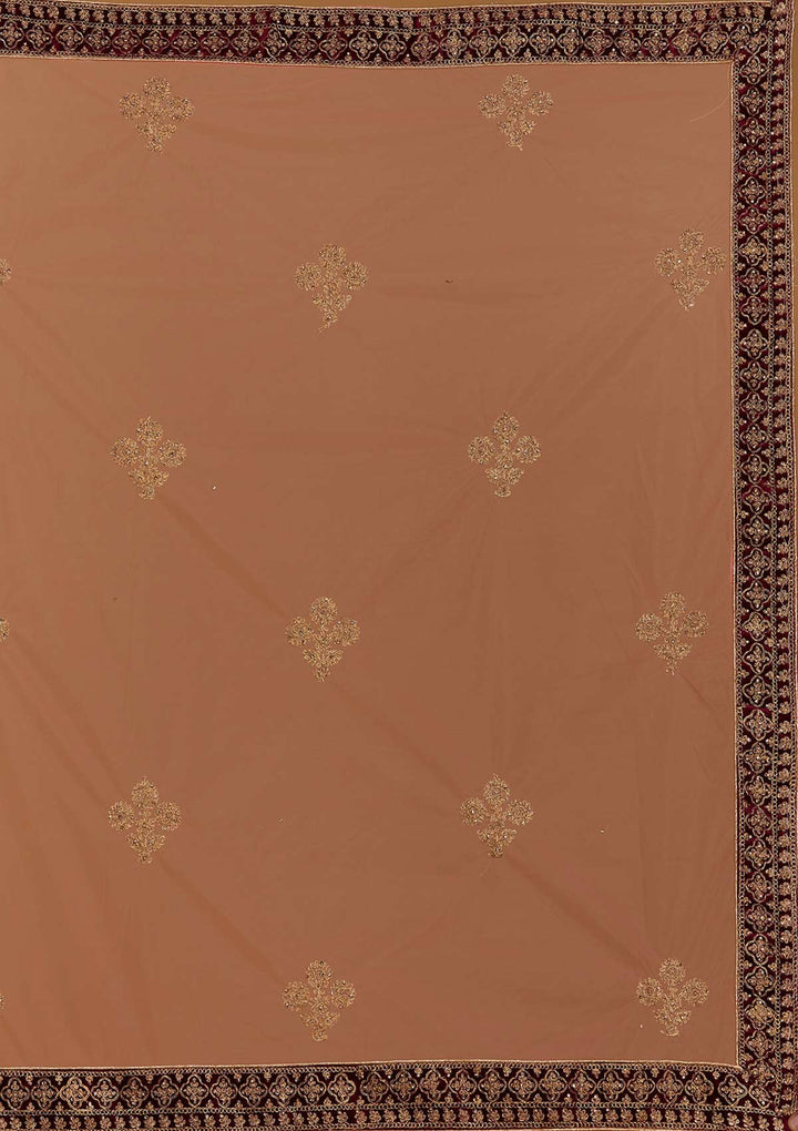 Wine Zariwork Velvet Designer Semi-Stitched Lehenga - Koskii