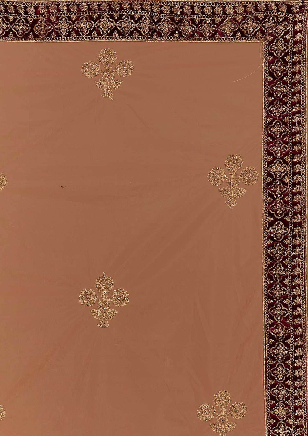 Wine Zariwork Velvet Designer Semi-Stitched Lehenga - Koskii