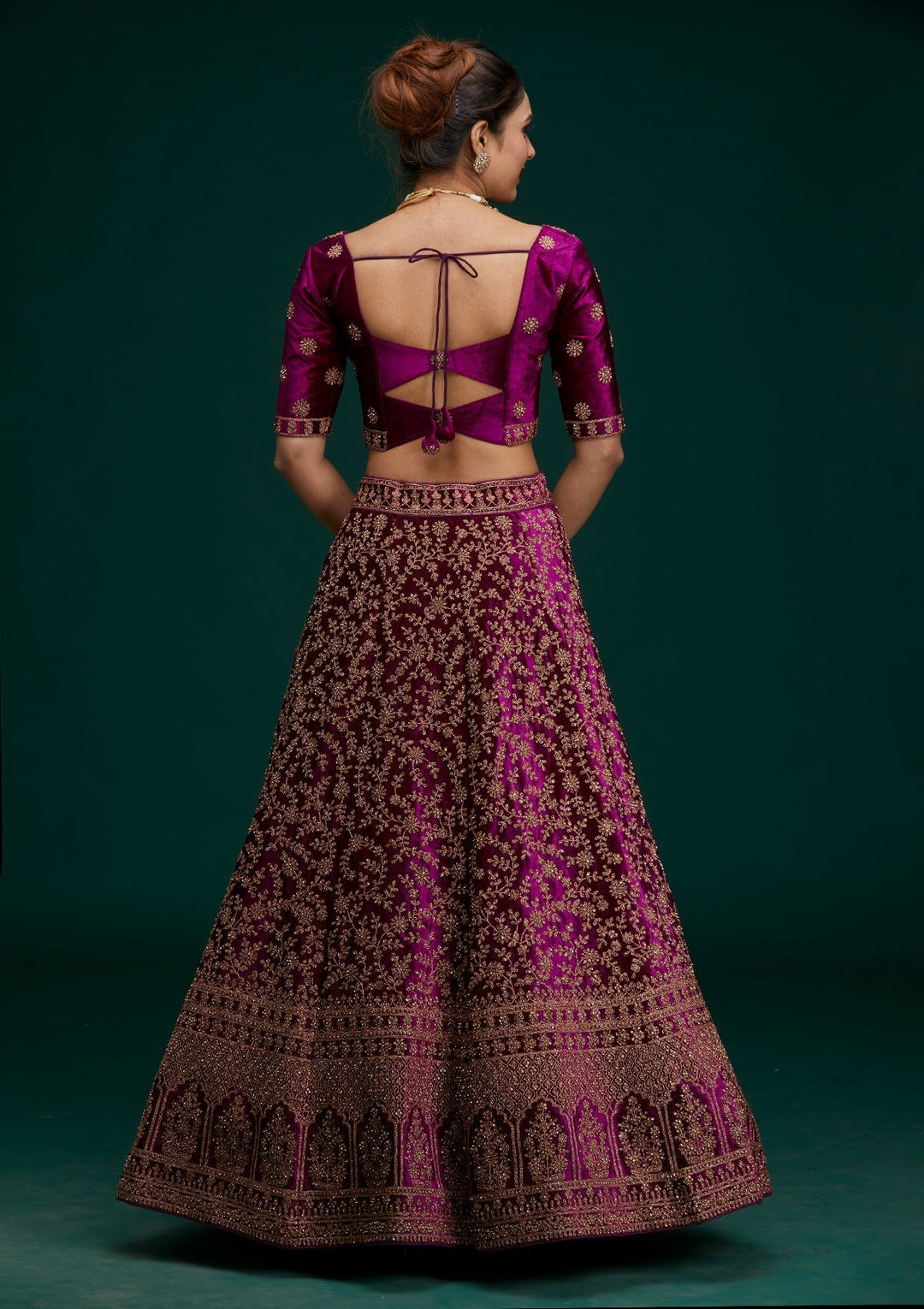 Wine Zariwork Velvet Designer Lehenga - Koskii