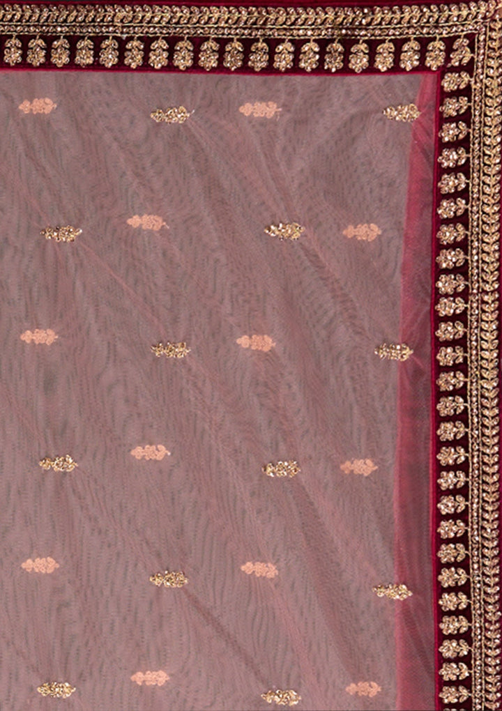 Wine Zariwork Velvet Designer Lehenga - Koskii