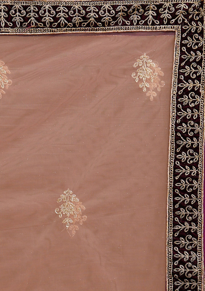 Wine Zariwork Velvet Designer Lehenga-Koskii