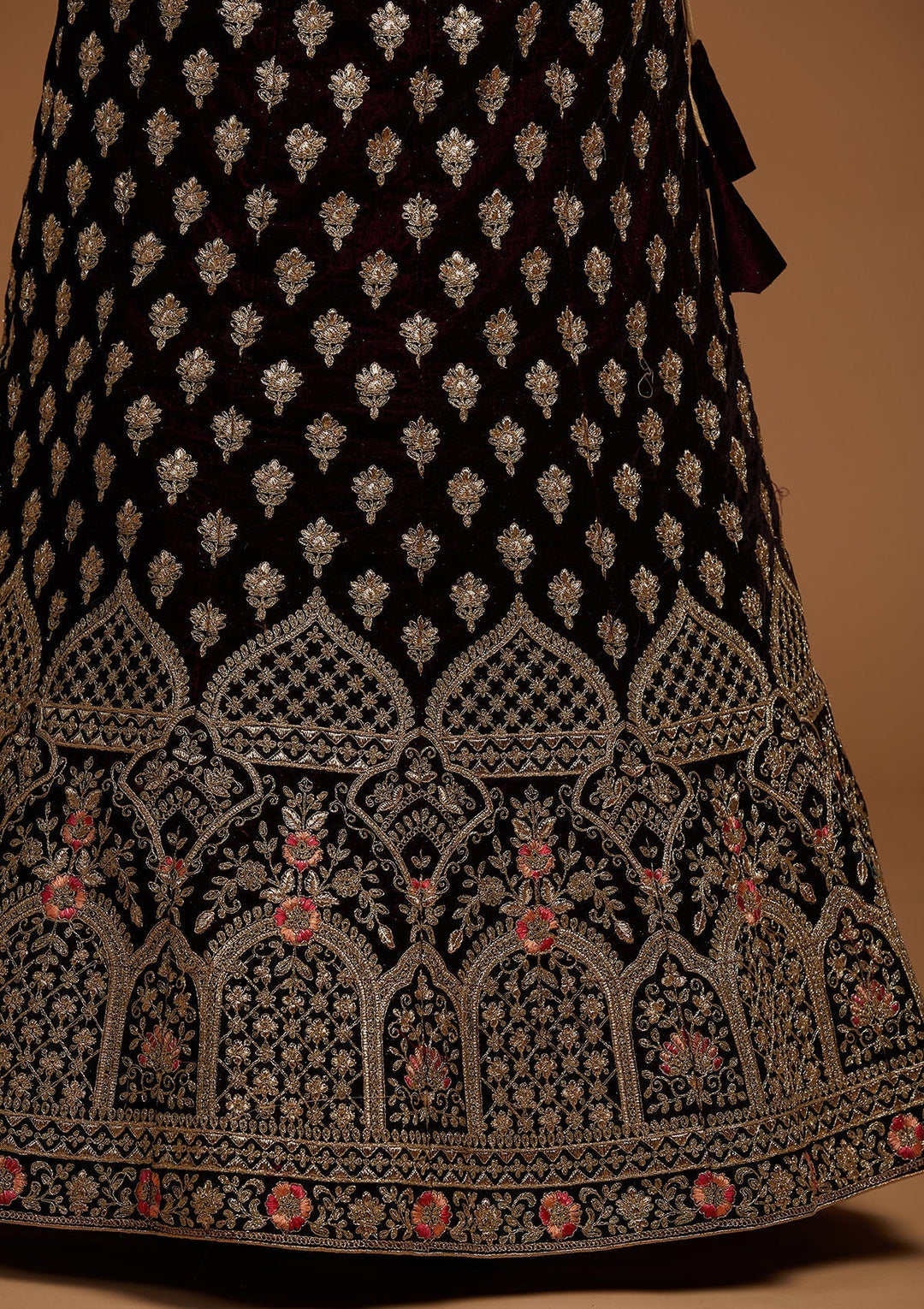 Wine Zariwork Velvet Designer Lehenga-Koskii