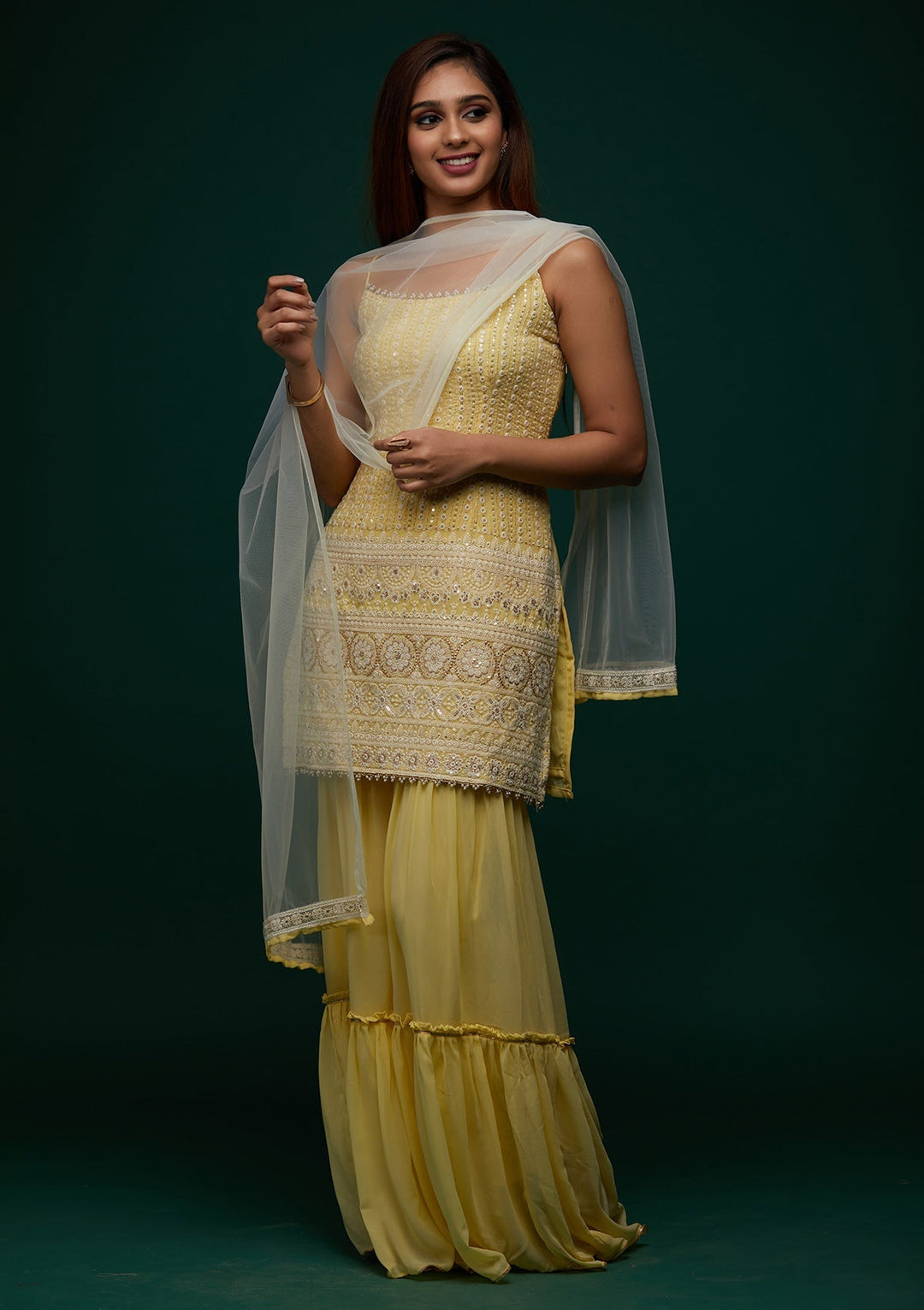 Yellow Chikankari Georgette Designer Salwar Suit - Koskii
