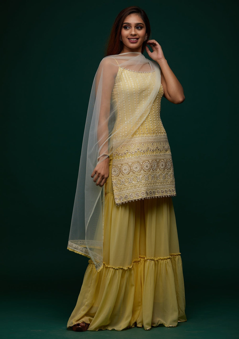 Yellow Chikankari Georgette Designer Salwar Suit - Koskii