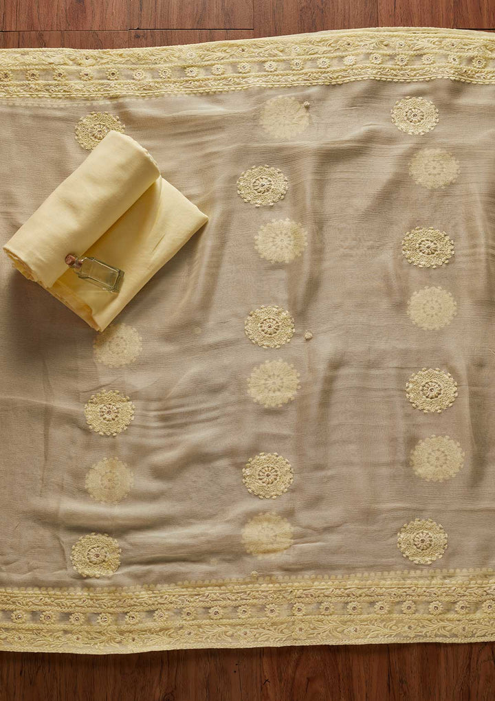 Yellow Chikankari Georgette Designer Unstitched Salwar Suit - koskii